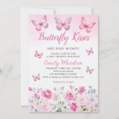 蝶のキスとベビーウィッシュ女の子ベビーシャワー 招待状 (正面)