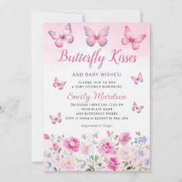 蝶のキスとベビーウィッシュ女の子ベビーシャワー 招待状