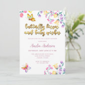 蝶のキスとベビーウィッシュ金ゴールド赤ちゃんシャワー 招待状 (スタンド正面)