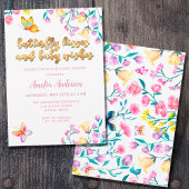 蝶のキスとベビーウィッシュ金ゴールド赤ちゃんシャワー 招待状