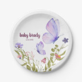 蝶のキスとベビーウィッシュ | 紫のパーティー ペーパープレート (正面)