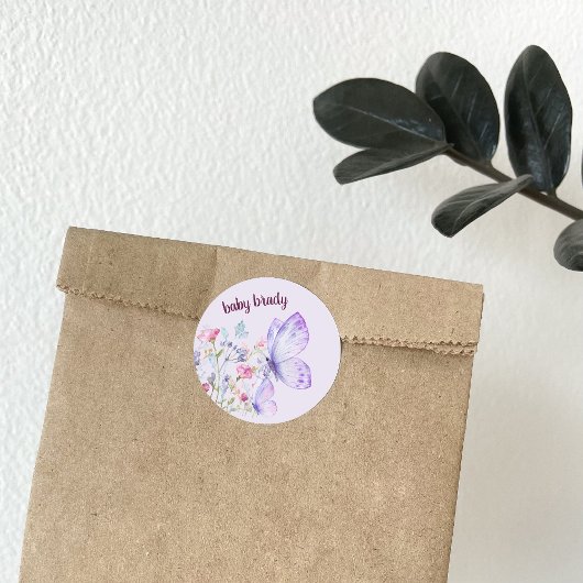 蝶のキスとベビーウィッシュ | 紫の蝶 ラウンドシール