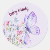 蝶のキスとベビーウィッシュ | 紫の蝶 ラウンドシール (正面)