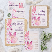 蝶のキスとベビーウィッシュ | 赤ちゃんシャワーピンク 箔招待状