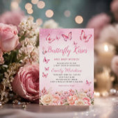 蝶のキスとベビー希望ピンクの赤ちゃんシャワー 招待状