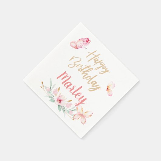 蝶のキスと誕生日の願い、任意の年齢パーティー スタンダードカクテルナプキン (角)