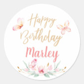 蝶のキスと誕生日の願い、任意の年齢パーティー ラウンドシール (正面)