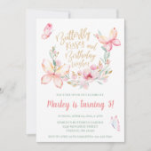 蝶のキスと誕生日の願い、任意の年齢パーティー 招待状 (正面)