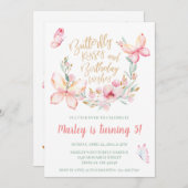 蝶のキスと誕生日の願い、任意の年齢パーティー 招待状 (正面/裏面)