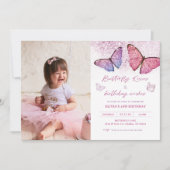 蝶のキスと誕生日ウィッシュパーティー写真 招待状 (正面)
