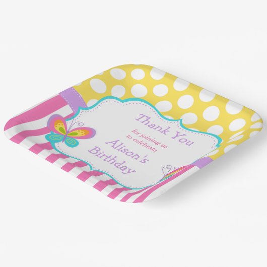 蝶のキスと誕生日ウィッシュパーティー ペーパープレート (傾斜あり)