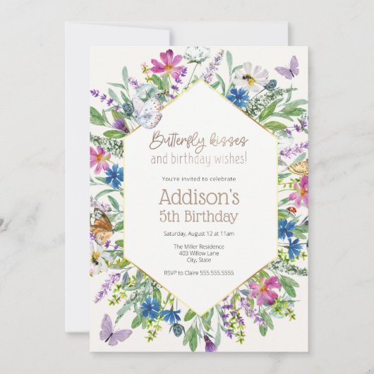 蝶のキスと誕生日ウィッシュ誕生日 招待状 (正面)