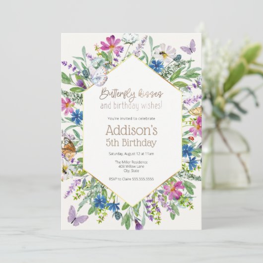 蝶のキスと誕生日ウィッシュ誕生日 招待状 (スタンド正面)