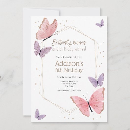 蝶のキスと誕生日ウィッシュ誕生日Inv 招待状
