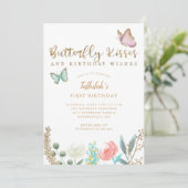 蝶のキスと誕生日ウィッシュ金ゴールドフローラ 招待状 (スタンド正面)