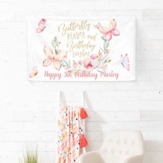 蝶のキスと誕生日ウィッシュ、ハッピーバースデー 横断幕 (インサイチュ)