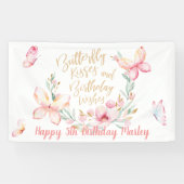 蝶のキスと誕生日ウィッシュ、ハッピーバースデー 横断幕 (横)