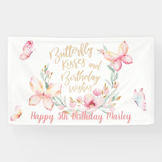 蝶のキスと誕生日ウィッシュ、ハッピーバースデー 横断幕 (横)