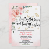 蝶のキスと赤ちゃんの願いを込めたベビーシャワー 招待状 (正面/裏面)