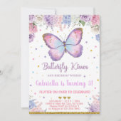 蝶のキスの誕生日を願う女の子の招待状。 招待状 (正面)