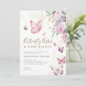 蝶のキスの願いフローラベビーガールシャワー 招待状 (スタンド正面)