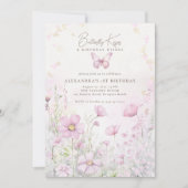 蝶のキスはワイルドフラワーを願う1st誕生日 招待状 (正面)