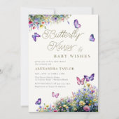 蝶のキスはワイルドフラワーベイビーシャワーを願う 招待状 (正面)