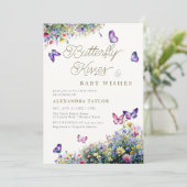 蝶のキスはワイルドフラワーベイビーシャワーを願う 招待状 (スタンド正面)