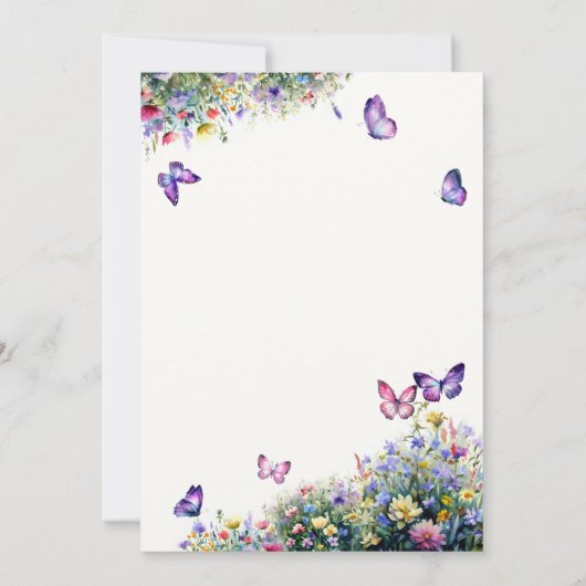 蝶のキスはワイルドフラワーベイビーシャワーを願う 招待状 (裏面)