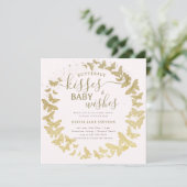 蝶のキスは金ゴールドピンクの女の子の赤ちゃんシャワーを願う 招待状 (スタンド正面)