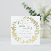 蝶のキスは金ゴールドブルーボーイベビーシャワーを願う 招待状 (スタンド正面)