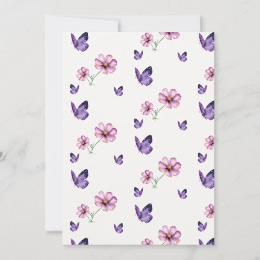 蝶のキスはMauveベビーガールシャワーを願う 招待状 (裏面)