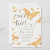 蝶のキスウィズボホシック金ゴールドベビーシャワー 招待状 (正面)
