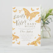 蝶のキスウィズボホシック金ゴールドベビーシャワー 招待状 (スタンド正面)