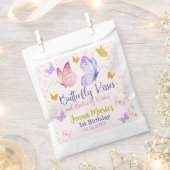 蝶のキスピンク&パープル1歳の誕生日 フェイバーバッグ (クリップ留めされた状態)