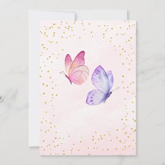 蝶のキスピンク&パープル1歳の誕生日 招待状 (裏面)