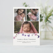 蝶のキスワイルドフラワーフォトベビーガールシャワー サンキューカード (スタンド正面)