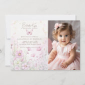 蝶のキスワイルドフラワーフォト1st誕生日 招待状 (正面)