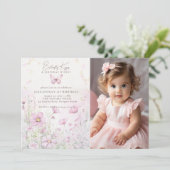 蝶のキスワイルドフラワーフォト1st誕生日 招待状 (スタンド正面)