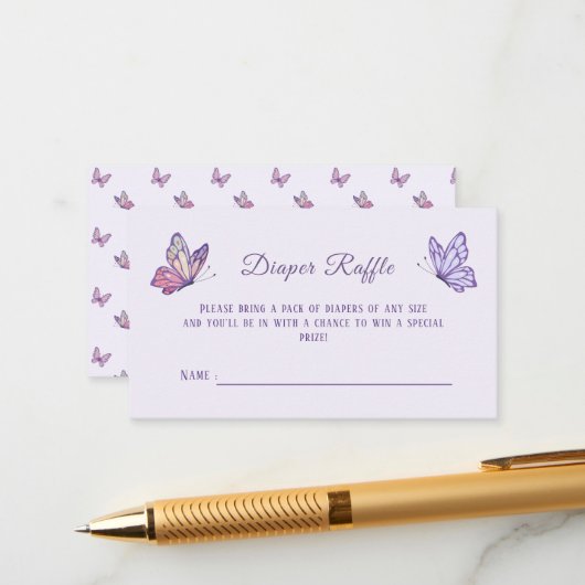 蝶のキス紫の赤ちゃんシャワー エンクロージャーカード (正面/裏面インサイチュ)