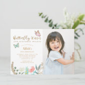 蝶のキス誕生日ウィッシュ写真パーティー 招待状 (スタンド正面)