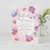 蝶のキス赤面パープルベビーガールシャワー 招待状 (スタンド正面)