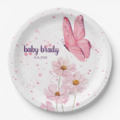 蝶のキス&ベビーウィズベビーシャワー | ピンク ペーパープレート (正面)