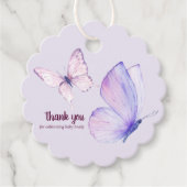 蝶のキス&ベビーウィッシュシャワー | パープル フェイバータグ (正面)