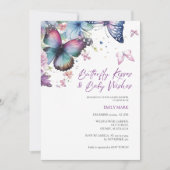 蝶のキス&ベビーウィッシュパープルベビーシャワー 招待状 (正面)
