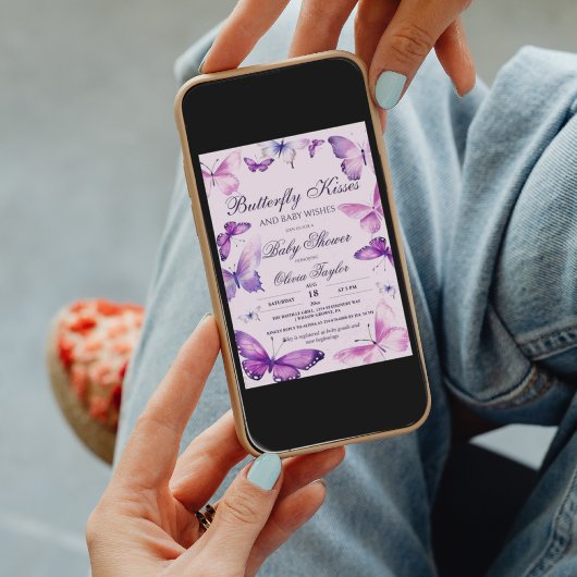 蝶のキス ベビーシャワー 女の子 パープル ピンク インビテ 招待状