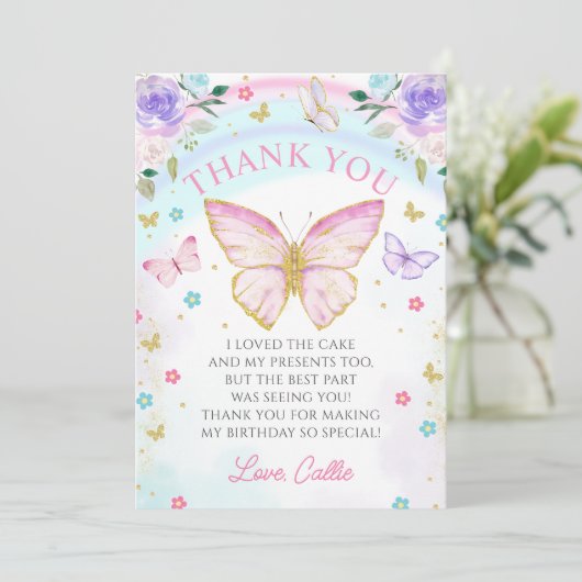 蝶のキス 女の子の誕生日お礼カード サンキューカード (スタンド正面)