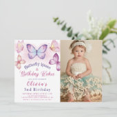 蝶のキス&誕生日ウィッシュ誕生日写真 招待状 (スタンド正面)