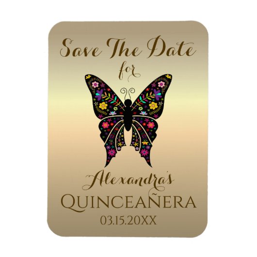 蝶のクィンセañera（15歳の誕生日）Save The Date マグネット (縦)