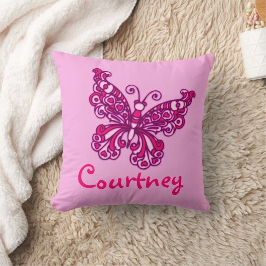 蝶のクッション枕というピンクの女の子 クッション (ブランケット)
